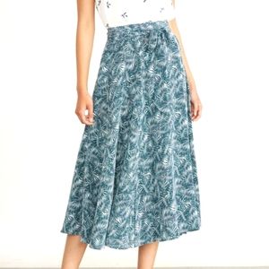 Amour Vert Flora Silk Maxi Wrap Skirt Green Palm Size Small